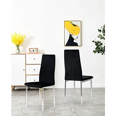 Image of FURNIZONE MONZA DINING CHAIRS SET OF 2 SOFT VELVET WITH CHROME METAL LEGS (Black)
