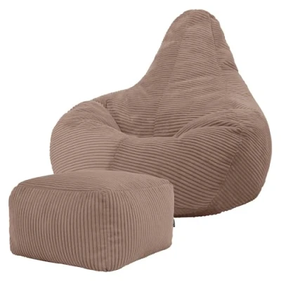 Image of icon Dalton Cord Recliner Bean Bag with Footstool, Mocha Brown, Large Adult Chair Filling Included, Comfy Chair, Living Room Furniture, Bedroom Furniture
