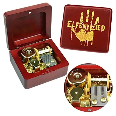 Image of Sinzyo Music Box Vintage Wood Carved Mechanism Musical Boxs Gift For Birthday Valentine&#039;s Day Christmas Day(Elfen Lied Wine Red Box)