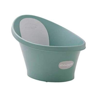 Image of Shnuggle Newborn Baby Bath Built in Support Bump and Soft Backrest Suitable from Seat Includes Plug Eucalyptus Green