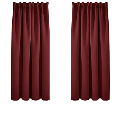 Image of Deconovo Blackout Curtains Thermal Insulated Room Darkening Rod Pocket Energy Saving Super Soft Pencil Pleat for Bedroom 52 x 63 Inch Red 2 Panels