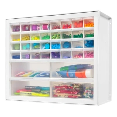 Image of IRIS USA 36 Drawer Stackable Storage Cabinet for Hardware Crafts and Toys, 19.5 Inch W x 7 D 15.5 H, White Small Brick Organizer Utility Chest, Scrapbook Art Hobby Multiple Compartment