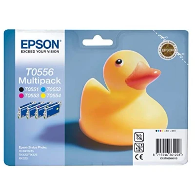 Image of Epson C13T05564010 Multipack T0556, Print Cartridge, 1 x Black, Yellow, Cyan, Magenta, blister with RF alarm, Genuine