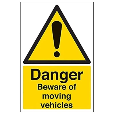 Image of V Safety Danger Beware Of Moving Vehicles Warning Sign 200mm x 300mm 2mm Rigid Plastic
