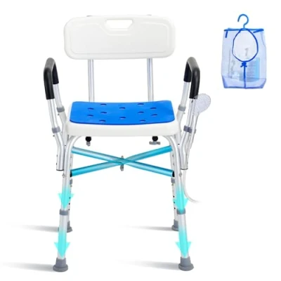 Image of VEVOR Shower Chair Seat, 400 lbs Capacity, Stool with Crossing Bar, Padded Armrests and Back, for Inside Bathtub, Adjustable Height Bench Bath Elderly Disabled