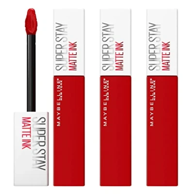 Image of Maybelline New York SuperStay Matte Ink Lip Tint Color 340 Exhilarator with 16 Hours of Wear and Tip Applicator 3 Lipsticks