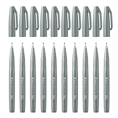 Image of Pentel Brush Sign Pen Grey (Pack of 10)