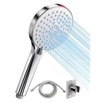 Image of Water Saving Shower Head with 1.6 m Hose, Economy SREWOHS Energy Head, Pressure Increasing Set, Chrome (8 L/Min Head)