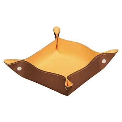 Image of RHODIA 194584C Copper Reversible Tidy Box 12x12x4.5 cm Orange Saddle Stitching, Magnetic Corners Faux Leather Home Office Collection Rhodiarama Organization &amp; Designer Storage