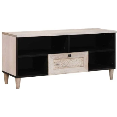 Image of vidaXL TV Cabinet with Drawer White 105 x 33 46 cm Solid mango wood