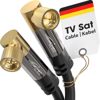Image of CableDirect SAT cable, coaxial satellite 90 connectors TV multi layer shielding, break proof metal F 1m short (HDTV, Radio, DVB T, C, S, S2)