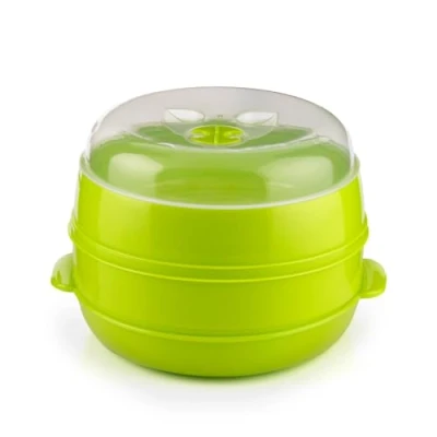 Image of InnovaGoods Fresh Double Microwave Steamer, Polypropylene, Green, 22 x 12/17 cm