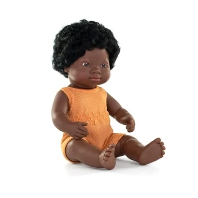 Image of Miniland African doll, 38cm, handmade, scented. Inclusive dolls. Diversity. Colourful Edition.