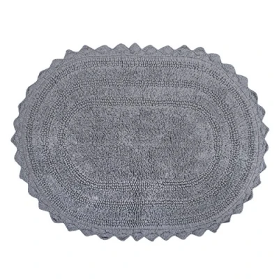 Image of DII Crochet Collection Reversible Bath Mat, Small Oval, 17x24, Gray