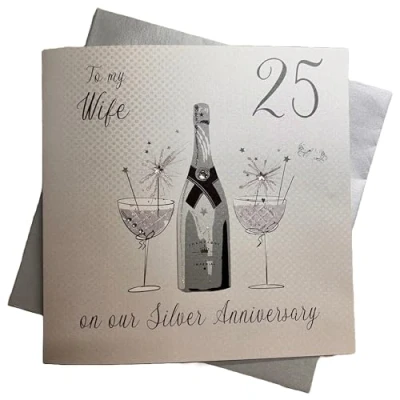 Image of white cotton cards XLBD25W Large &quot;To My Wife Silver Wedding Anniversary,Handmade 25th Anniversary&quot; Card,22cm x 22cm