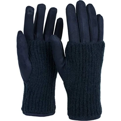 Image of styleBREAKER Women&#039;s Touchscreen Fabric Gloves with Detachable Knit Cuffs, Warm Finger Gloves, Winter 09010022, Colour:Dark Blue