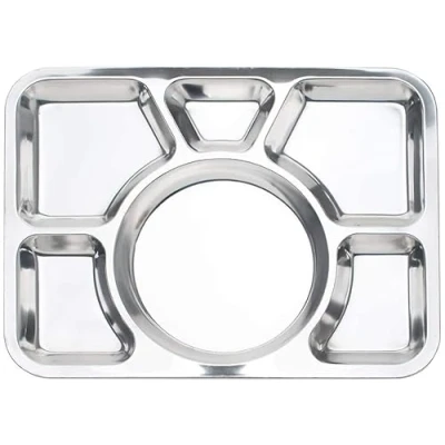 Image of RSK Goods Stainless Steel 6 Compartment Thali, Food Serving Dinner Plate, Divided Tray/Lunch Container, Metal 1 Pc Sections (4)