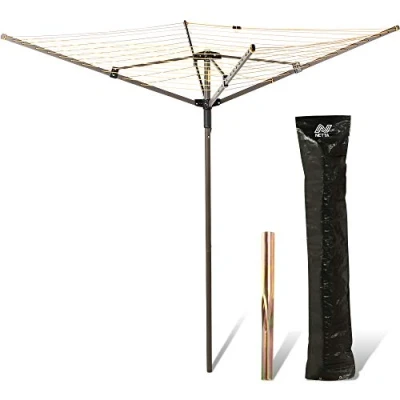 Image of NETTA Rotary Washing Line 4 Arm 45M Yellow, Cover and Ground Spike Included, Easy to Open Close Laundry Airer, Clothes Dryer, Garden