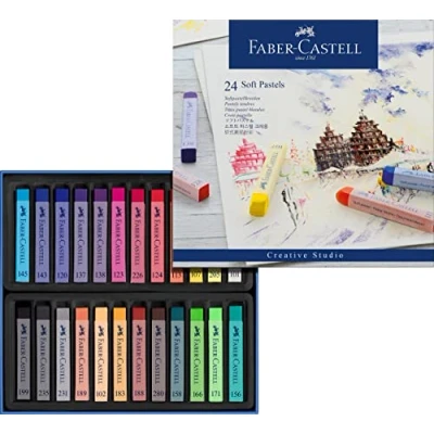 Image of Faber Castell Creative Studio Soft Pastels, Multicoloured, Cardboard Wallet Of 24, For Art, Craft, Drawing, Sketching, Home, School, University, Colouring
