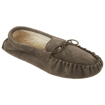 Image of Mokkers Mens Leather Suede Slippers Warm Lined Moccasin Sole Shoes Size Taupe UK 7