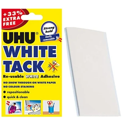 Image of UHU WHITE TACK Original REUSABLE Sticky Adhesive Multi Purpose Repositionable HOME SCHOOL OFFICE (1 x PACK (SAMPLE) TACK)