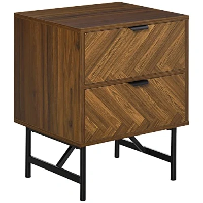 Image of HOMCOM Bedside Table with Two Drawers, Side Cabinet Storage Unit Metal Handles, Organisation Furniture for Living Room, Bedroom, Walnut Brown