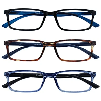 Image of OPULIZE See 3 Pack Blue Light Blocking Glasses Black Brown Computer Anti Glare Mens Womens BBB9 123 +0.00
