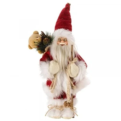 Image of Marco Paul 30cm Red Santa Claus Christmas Decorations In lit Battery Operated Soft Plush Standing Figure LED Lights Festive Ornament Xmas Decoration Indoor Light Up