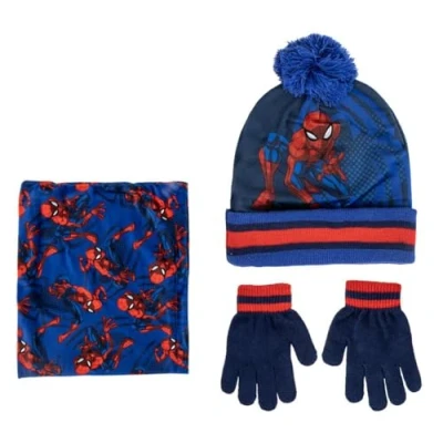 Image of Marvel Spiderman Hat Snood &amp; Gloves Set RED/Navy/Blue One Size