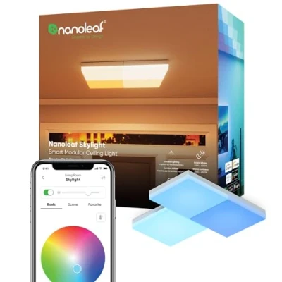 Image of nanoleaf Skylight Starter Kit, 3 Smart LED RGBCW Ceiling Lights Modular Wi Fi Colour Changing and Dimmable Squares, Music &amp; Screen Sync, Works with Apple Home Amazon Alexa Google