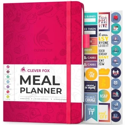 Image of Clever Fox Weekly Meal Planner &amp; Daily Prep Journal with Shopping and Grocery Lists for Menu Planning, Healthy Diet Weight Loss Tracking (Fuchsia, A5 (14.5 x 21cm))