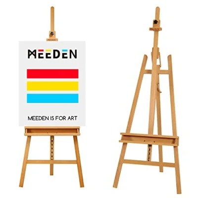 Image of MEEDEN Large Painters Easel Adjustable Solid Beech Wood Artist Easel, Studio for Adults with Brush Holder, Holds Canvas up to 48&quot;