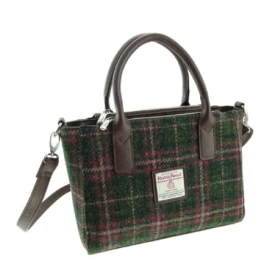 Image of Glen Appin of Scotland Harris Tweed Tote Handbag LB1228 Brora (Col 107 Green Plum Check), S