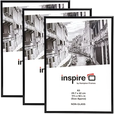 Image of Hampton Frames BACKLOADER A3 (30x42cm) Black Picture Poster Photo Frame Acrylic (Non Glass) A3MARBLX (3) (A3MARBLX 3PK)