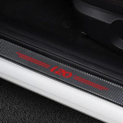 Image of 4pcs Car Outer Door Sill Protector for Hyun dai i20, Carbon Fiber Auto Kick Plates Accessories Scuff Guard Threshold Cover Pedal Sticker Trim Self Adhesive, i10,Red