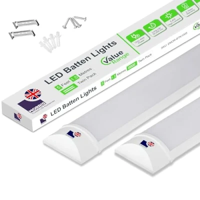 Image of Morris Eco LED 5ft Office Ceiling Strip Light Batten Twin Pack Ideal for Offices, Garage &amp; Workshop,150cm, 6500K, IP20 5400 Lumens