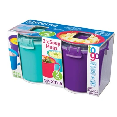 Image of Sistema Soup Mug to Go 2 Pieces in Green/Purple, 22.6 x 10 12 cm