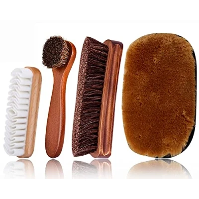 Image of Premium Shoe Brush, KY Tech Suede Brush Polish Brushes Horsehair Boot High Shine Polishing Buffing with Cloth for Boots, Shoes, Car Seats, Sofas, Bags