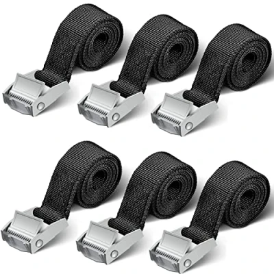 Image of Short Tie Down Straps, Pack of 6, 250 kg, 1 m, 2 Black Lashing Motorcycle Strap for Motorcycle, Bicycle Carrier, Extremely Robust (1 m x 6 Pieces)