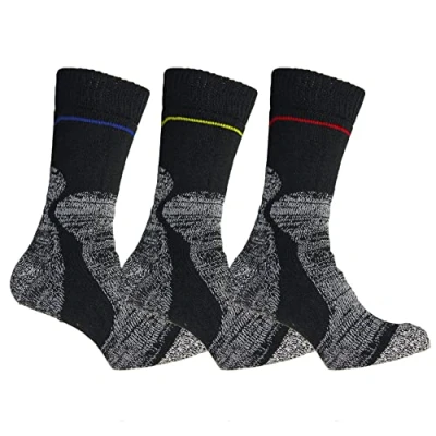Image of Simply Essentials Mens Heavy Duty Fusion Power Work Socks (Pack Of 3) (UK 6 11) (Black)