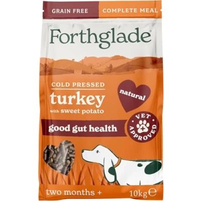 Image of Forthglade Dry Dog Food, Cold Pressed, (10kg Resealable Bag), Turkey with Vegetables, Hypoallergenic Grain Free Complete, Natural Senior, Adult and Puppy Food for Good Gut Health