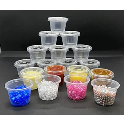Image of Value Choice 1oz Round Plastic Clear Containers 25ml Lids Deli Pot or Sauce Take Away Chutney Ketchup Restaurant Jelly Shot &amp; Dessert Cups Re usable (100 Pack)