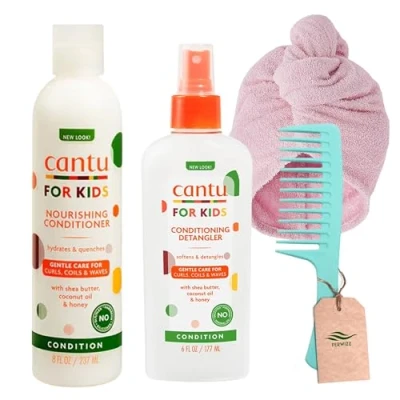 Image of Conditioning Detangler for Kids Bundle With Cantu Spray 177ml and Care Conditioner 237ml Ferwizz Microfibre Hair Towel Comb