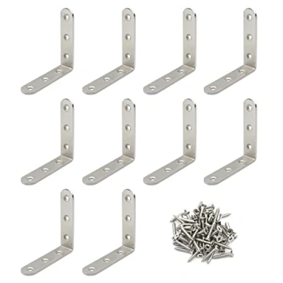 Image of Pxyelec L Brace Set Stainless Steel Corner Joint Right Angle Bracket Fastener, Brace, Wooden Furniture, Fixture Protector for Wood, 80 mm x 20 mm, Pack of 10