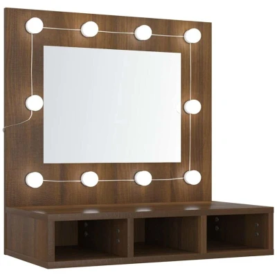 Image of vidaXL Mirror Cabinet with LED Brown Oak 60x31.5x62 cm
