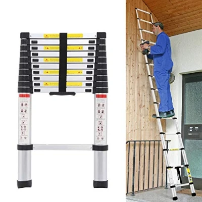 Image of Foldable Ladders 10.5FT Telescopic Ladder 3.2M Stable Non Slip Aluminum Household Portable Step Straight for Indoor Housework and Outdoor Activities
