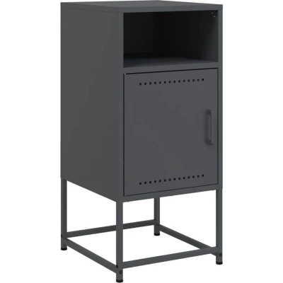 Image of vidaXL Bedside Cabinet Nightstand Anthracite Steel, 36x39x78 cm, Ample Storage for Bedroom, Living Room, Office Industrial Style Side Table