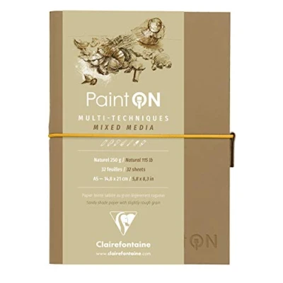 Image of Clairefontaine Ref 975183C Paint&#039;On Multi Technique Naturel Sewn Art Book (32 Sheets) A5 Size, 250gsm Paper, Acid Free Suitable for Multiple Techniques, Natural/Sandy
