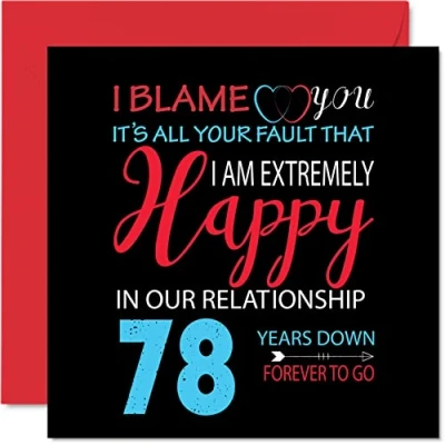 Image of Funny 78th Anniversary Card for Husband Wife Your Fault I&#039;m Extremely Happy Wedding Partner, 145mm x Greeting Cards Seventy Eighth Anniversaries