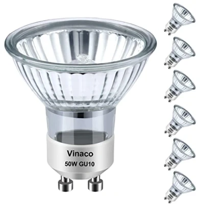 Image of Vinaco GU10 Halogen Bulbs 50W, 6 Pack Warm White 2800K, Spotlight Dimmable, Long Lasting 50W Bulb for Recessed Bulbs, Track Light